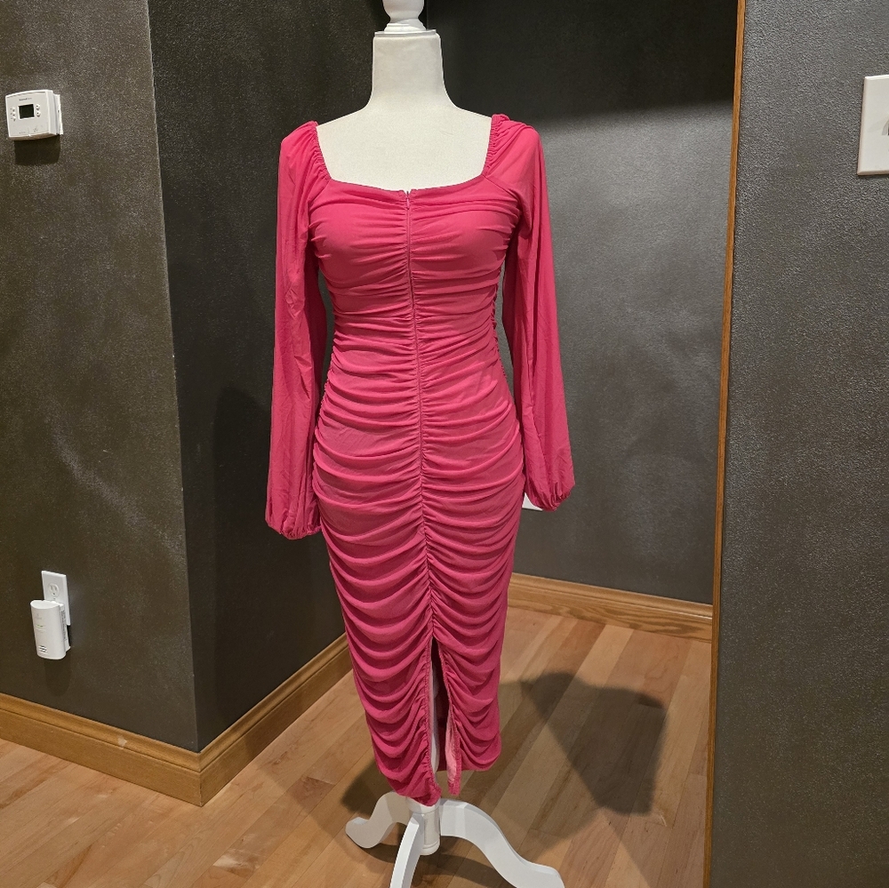 NWOT Elegant Pink Ruched Dress
